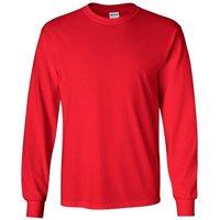 Gildan Men's Plain Crew Neck Ultra Cotton Long Sleeve T-Shirt in Red | Size: 3XL