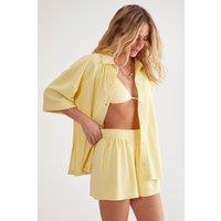 NastyGal Women's Ribbed Toweling Beach Shirt & Shorts Two Piece Set in Lemon | Size: 8