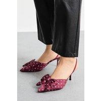 MissPap Women's Red Satin Polka Dot Bow Detail Slingback Stiletto Heel Court Shoes | Size: 6