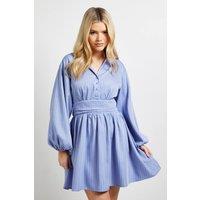 Dorothy Perkins Women's Pinstripe Collar Detail Gathered Waist Mini Dress in Blue | Size: 10