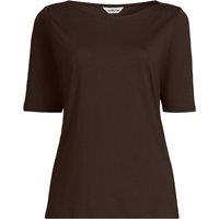Lands' End Women's Petite Single Knit Supima Boatneck Button Shoulder Tee in Burnt Orange | Size: Small