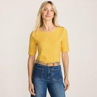 Lands' End Women's Petite Single Knit Supima Boatneck Button Shoulder Tee in Yellow | Size: Small
