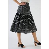 Damart Women's Flowy Cotton Tiered Summer Skirt - Lightweight, Breezy & Comfortable in Black | Size: 14