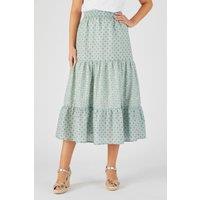 Damart Women's Flowy Cotton Tiered Summer Skirt - Lightweight, Breezy & Comfortable in Green | Size: 28