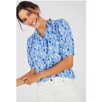 Damart Women's Lightweight Frill Neck Viscose Blouse For Summer in Blue | Size: 16