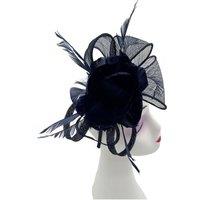 Vellin Women's Feather & Mesh Flower Fascinator with clip & hair band in Navy