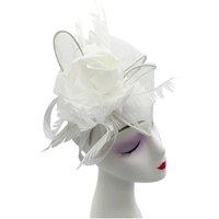 Vellin Women's Feather & Mesh Flower Fascinator with clip & hair band in White