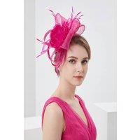 Vellin Women's Feather & Mesh Flower Fascinator with clip & hair band in Fuchsia