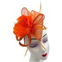 Vellin Women's Feather & Mesh Flower Fascinator with clip & hair band in Orange