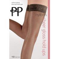 Pretty Polly Women's Nylons 10 Denier Lace Top Hold Ups - Mid Grey | Size: S/M