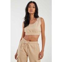Pink Vanilla Women's Cropped Lounge Bralette in Stone | Size: Large