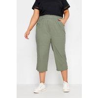 Yours Women's Cropped Cotton Trousers in Light Khaki | Size: 34-36