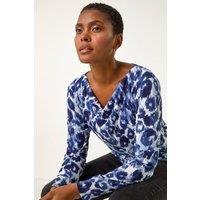 Roman Women's Animal Print Cowl Neck Tunic Top in Navy | Size: 20