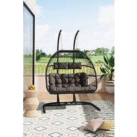 Living and Home Freestanding Outdoor Hanging 2-Seater Egg Chair in Black