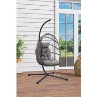 H&O Direct Hanging Egg-Shaped Chair with Stand & Cushion for Indoor & Outdoor in Grey