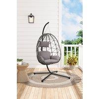 H&O Direct Foldable Hanging Chair with Stand & Cushion for Indoor & Outdoor in Grey