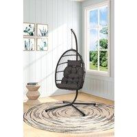 Garden Sanctuary Freestanding Egg-Shaped Hanging Chair with Stand & Cushion in Black