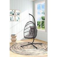 Garden Sanctuary Freestanding Egg-Shaped Hanging Chair with Stand & Cushion in Grey