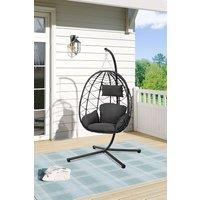 Garden Sanctuary Egg-Shaped Freestanding Hanging Chair with Stand & Cushion in Black