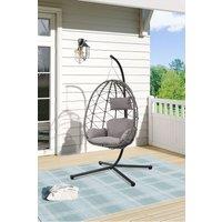 Garden Sanctuary Egg-Shaped Freestanding Hanging Chair with Stand & Cushion in Grey