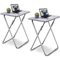 Huhote Folding Table Side Table End Table SofaTable for Small Space 2 Set in White