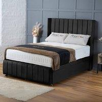 BSSPOKE Zoe Ottoman Divan Bed Plush Velvet 54Headboard &Footboard Mattress in Black | Size: Single