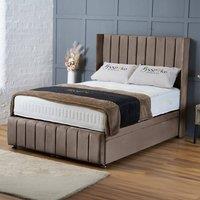 BSSPOKE Zoe Ottoman Divan Bed Plush Velvet 54Headboard &Footboard Mattress in Taupe | Size: Double