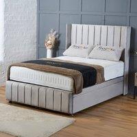 BSSPOKE Zoe Ottoman Divan Bed Plush Velvet 54Headboard &Footboard Mattress in Silver | Size: King