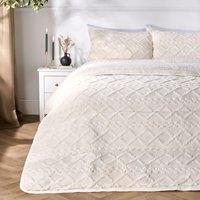 OHS Cable Knit Teddy Fleece 10.5 Tog Coverless Duvet with Pillowcases in Cream | Size: Double