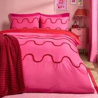 OHS Tufted Wave Bedding Set Modern Duvet Cover with Pillowcase in Bright Pink | Size: King