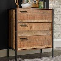 Lemon Pavilion Furniture Hoxton 3 Drawer Chest - L40 x W63.8 x H80 cm - Distressed Oak Effect in Brown | Size: 1 Pack