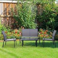 OUTSUNNY 4pcs Patio Furniture Set Garden Sofa Glass Top Coffee Table in Dark Grey