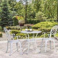 OUTSUNNY 3PCs Garden Bistro Set Cast Aluminium Round Table with 2 Chairs in White