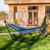 OUTSUNNY 298 x 117cm Hammock with Metal Stand Carrying Bag 120kg in Mid Blue | Size: 298 x 117 cm