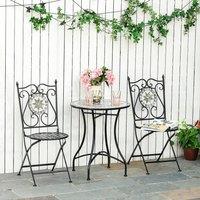OUTSUNNY 3 Pcs Mosaic Tile Garden Bistro Set Outdoorwith Table 2 Folding Chairs in Grey