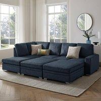 Home Detail Alcott Corner Sofa, Left Hand Facing With Double Footstool in Dark Blue