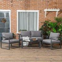 OUTSUNNY 4 Pieces Garden Sectional Sofa Table Furniture Set Aluminium in Grey