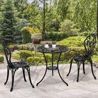 OUTSUNNY 3 Piece Bistro Set, Aluminium Garden Furniture with Umbrella Hole in Black