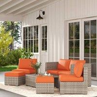 OUTSUNNY 8pc Outdoor Patio Furniture Set Weather Wicker Rattan Sofa Chair in Orange