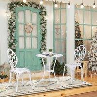 OUTSUNNY 3 Piece Bistro Set, Aluminium Garden Furniture with Umbrella Hole in White