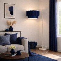 CGC Lighting Kyra Cream Angled Floor Lamp with Two Layer Scalloped Lampshade in Navy
