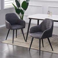 MCC Direct Set of 2 Faux Suede Fabric Kitchen Dining Chairs Accent Chair Adrian in Dark Grey