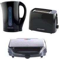 Hamilton Beach Essentials Kettle, 2 Slice Toaster & Sandwich Toaster Set - Black