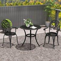 OUTSUNNY 3PCs Garden Aluminium Table Set, Bistro Set Round Table 2 Chairs in Black
