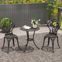 OUTSUNNY 3 Piece Bistro Set, Aluminium Garden Furniture with Umbrella Hole in Bronze