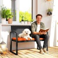 OUTSUNNY 2 Seater Rattan Garden Bench with Cushion, Steel Frame, Orange