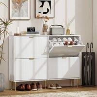 HOMCOM Slim Shoe Storage Cabinet with Flip Drawers for Hallway in White