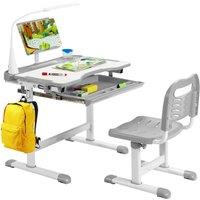 Gymax Study Table Desk & Chair Set With Book Stand & Tilted Tabletop in Grey