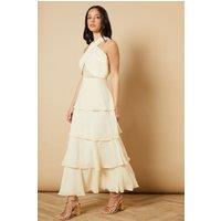 Oasis Women's Halter Neck Chiffon Tiered Maxi Dress in Cream | Size: 14
