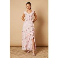 Oasis Women's Ruffle Jacquard Print Maxi Dress in Blush | Size: 14